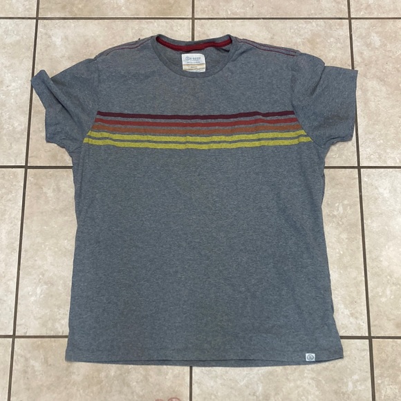 Re-Spun grey short sleeve t shirt with red, orange and yellow stripe - Picture 1 of 4